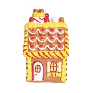WHC Gingerbread House Yellow Trim Christmas Tree Wreath Swag Ornament Decor